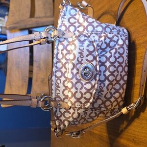 Coach Leah Optic Art Brown and Cream